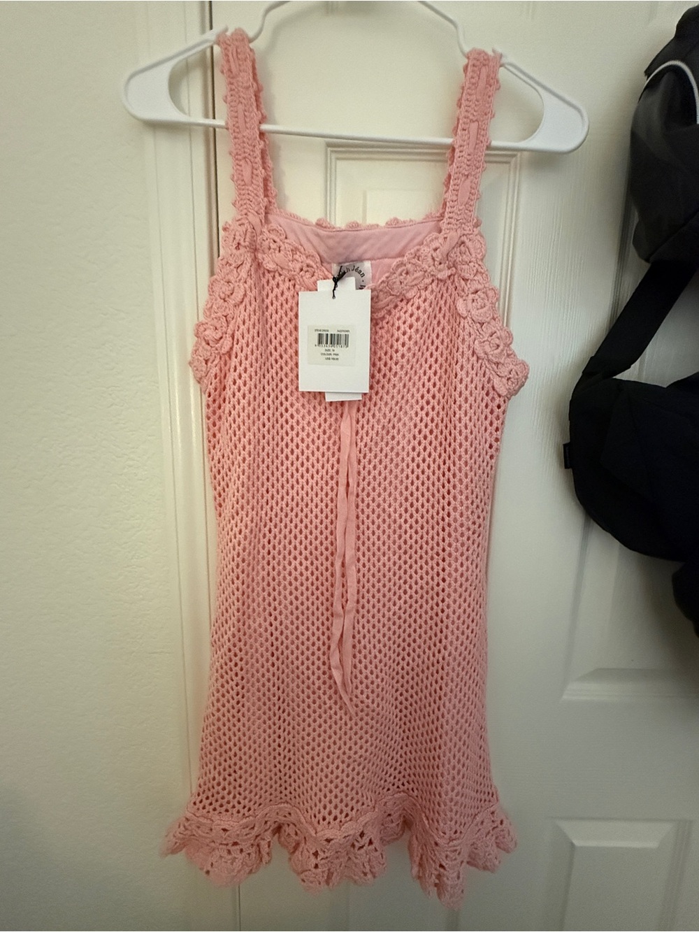 With Jean Pink Crochet Knit Slip Dress
